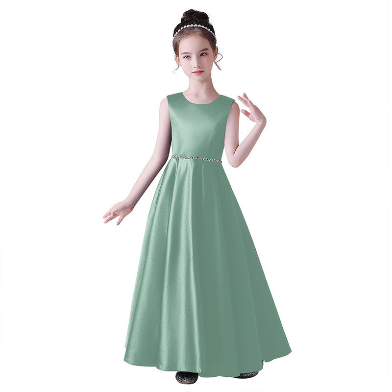 Girls' Satin Maxi Dress with Sequins & Ruffle | A-Line Flower Girl Gown