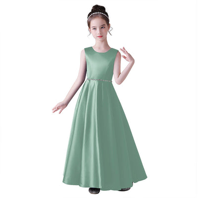 Girls' Satin Maxi Dress with Sequins & Ruffle | A-Line Flower Girl Gown