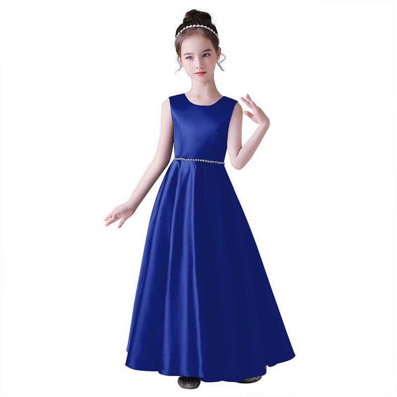 Girls' Satin Maxi Dress with Sequins & Ruffle | A-Line Flower Girl Gown