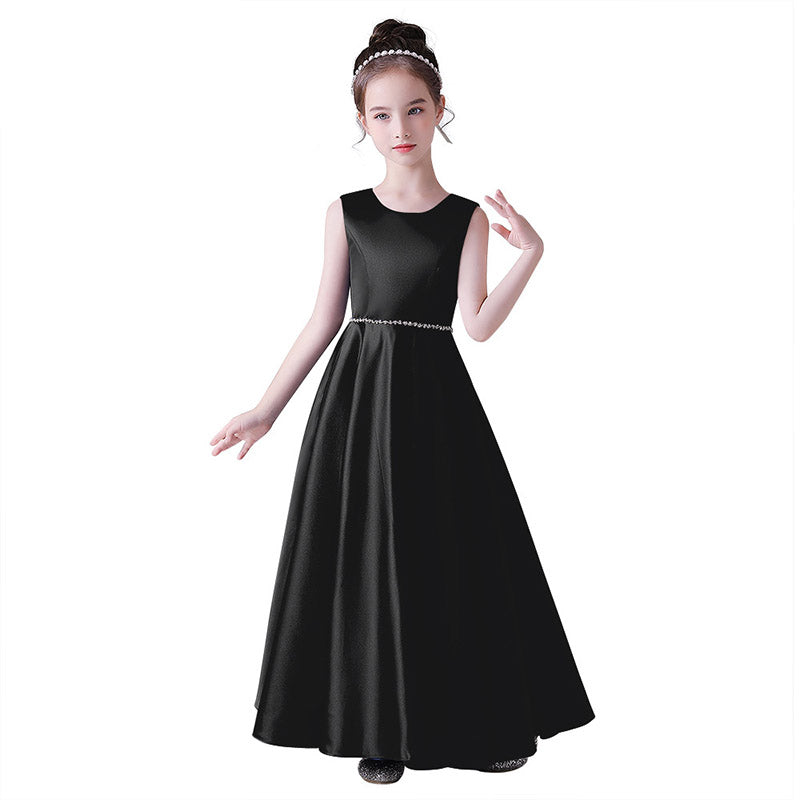 Girls' Satin Maxi Dress with Sequins & Ruffle | A-Line Flower Girl Gown