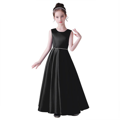 Girls' Satin Maxi Dress with Sequins & Ruffle | A-Line Flower Girl Gown