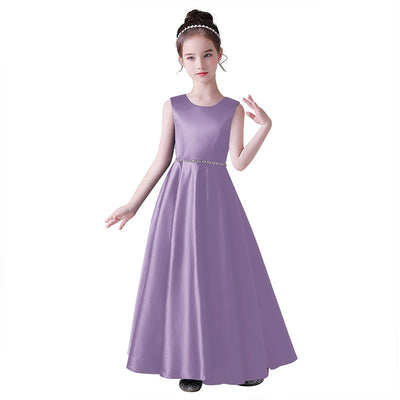 Girls' Satin Maxi Dress with Sequins & Ruffle | A-Line Flower Girl Gown