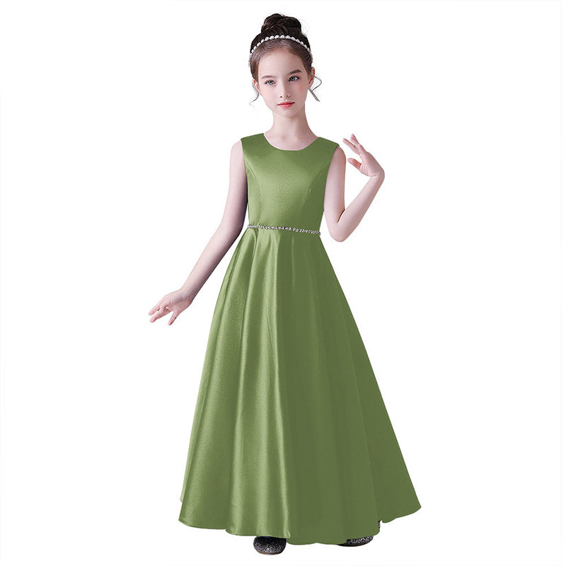 Girls' Satin Maxi Dress with Sequins & Ruffle | A-Line Flower Girl Gown