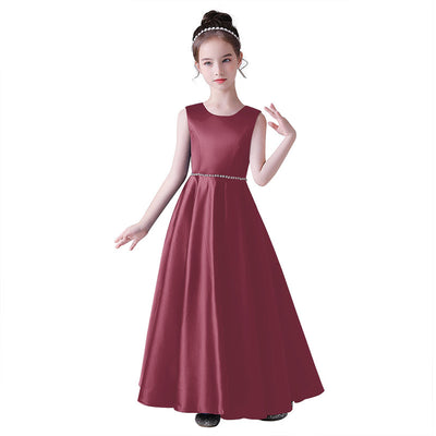 Girls' Satin Maxi Dress with Sequins & Ruffle | A-Line Flower Girl Gown