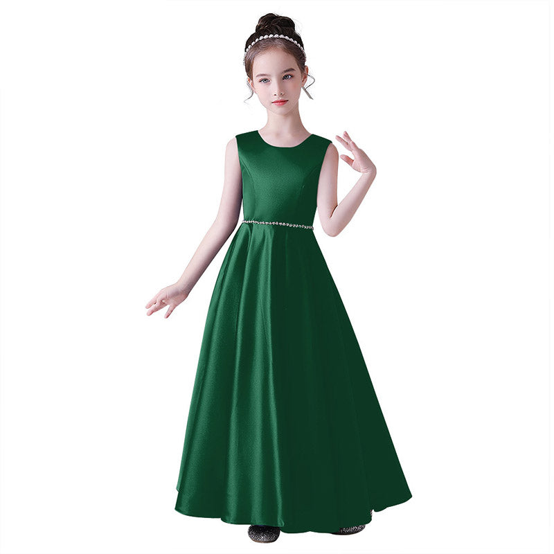 Girls' Satin Maxi Dress with Sequins & Ruffle | A-Line Flower Girl Gown