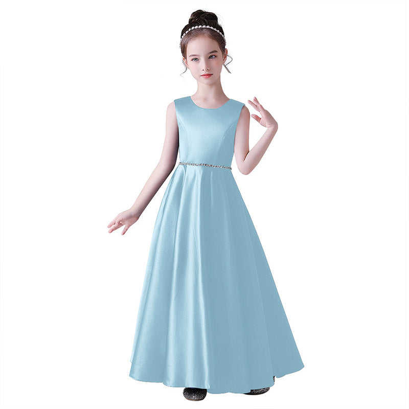 Girls' Satin Maxi Dress with Sequins & Ruffle | A-Line Flower Girl Gown