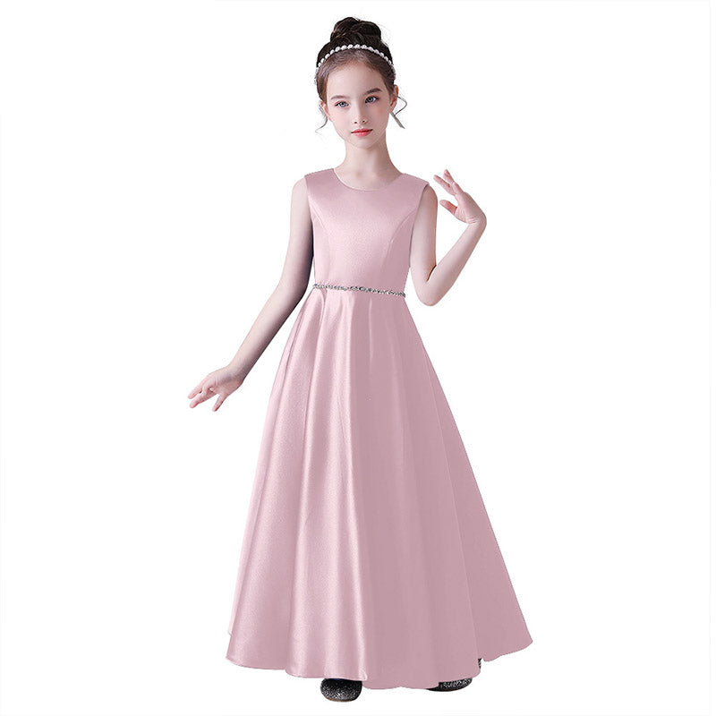 Girls' Satin Maxi Dress with Sequins & Ruffle | A-Line Flower Girl Gown