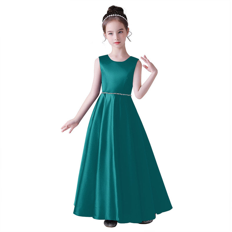 Girls' Satin Maxi Dress with Sequins & Ruffle | A-Line Flower Girl Gown