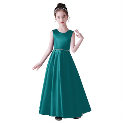 Girls' Satin Maxi Dress with Sequins & Ruffle | A-Line Flower Girl Gown