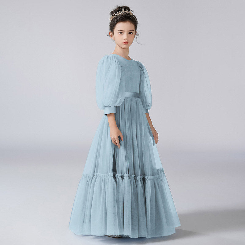 Cute A-Line Tulle Maxi Dress for Girls with Ribbon Belt – Party & Flower Girl Gown