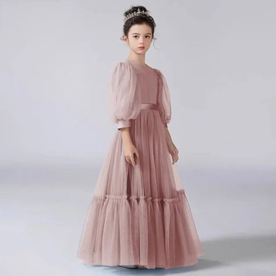 Cute A-Line Tulle Maxi Dress for Girls with Ribbon Belt – Party & Flower Girl Gown