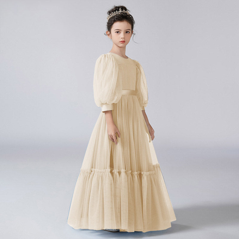 Cute A-Line Tulle Maxi Dress for Girls with Ribbon Belt – Party & Flower Girl Gown