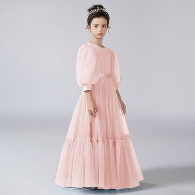 Cute A-Line Tulle Maxi Dress for Girls with Ribbon Belt – Party & Flower Girl Gown