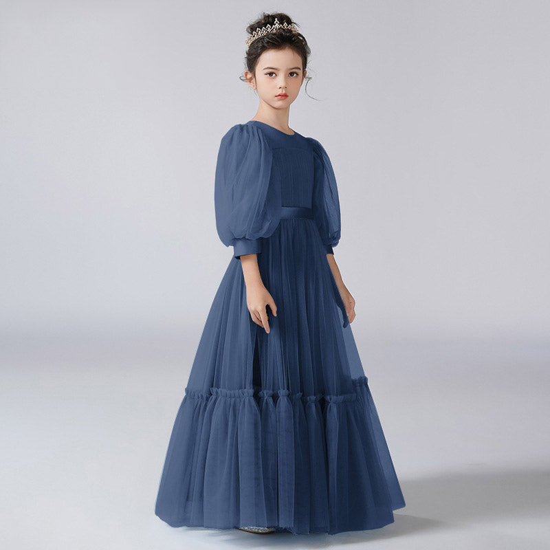 Cute A-Line Tulle Maxi Dress for Girls with Ribbon Belt – Party & Flower Girl Gown
