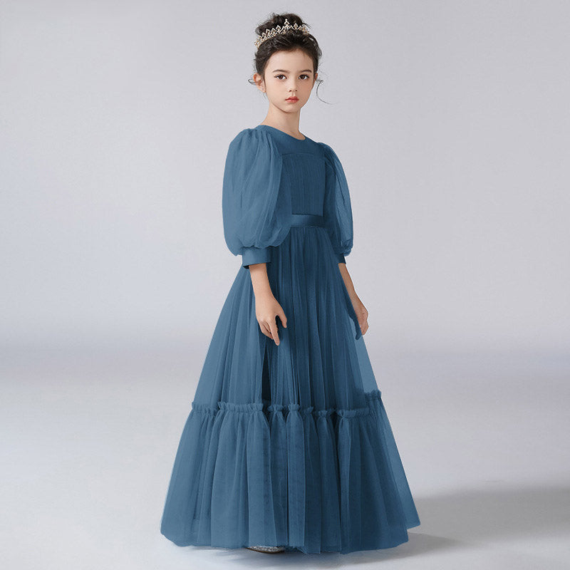 Cute A-Line Tulle Maxi Dress for Girls with Ribbon Belt – Party & Flower Girl Gown