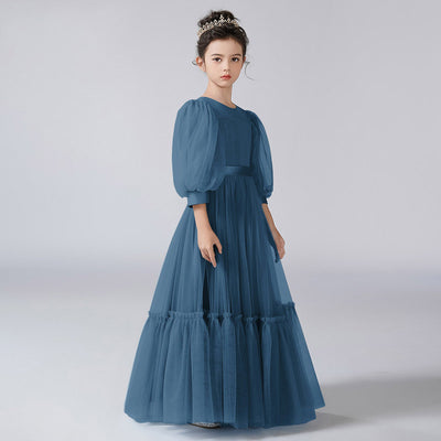 Cute A-Line Tulle Maxi Dress for Girls with Ribbon Belt – Party & Flower Girl Gown