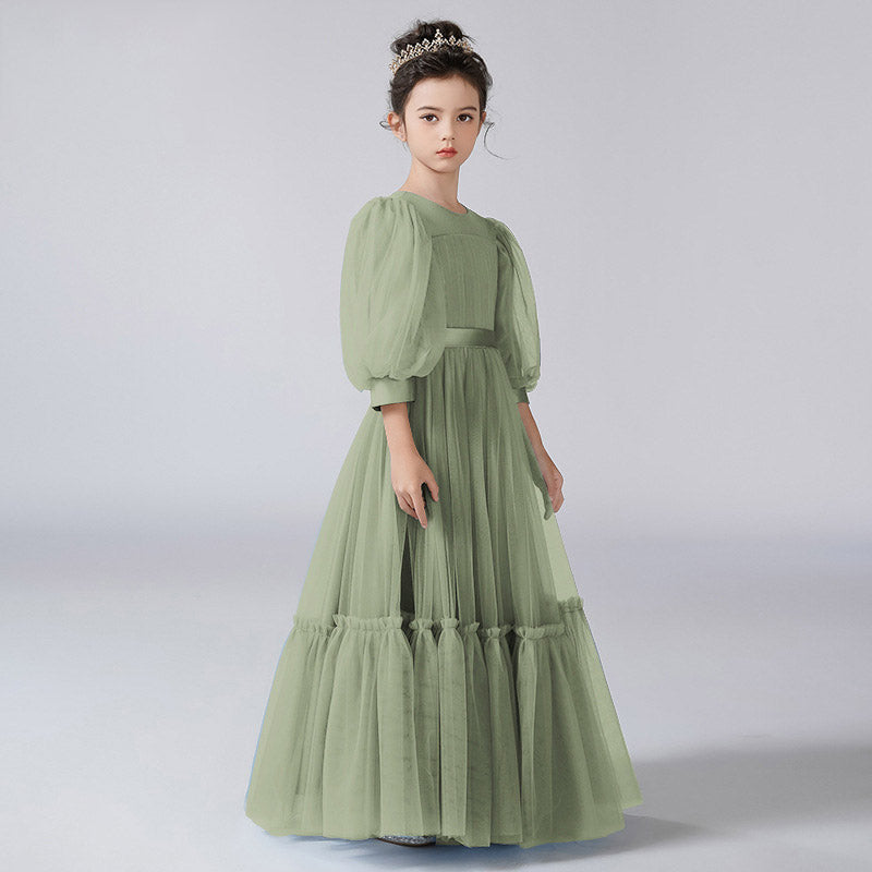 Cute A-Line Tulle Maxi Dress for Girls with Ribbon Belt – Party & Flower Girl Gown