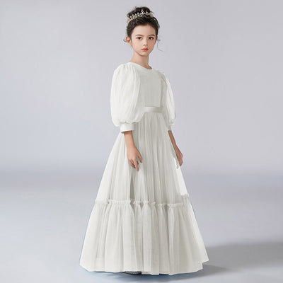 Cute A-Line Tulle Maxi Dress for Girls with Ribbon Belt – Party & Flower Girl Gown