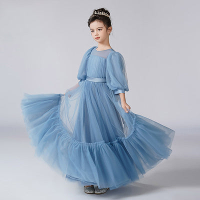 Cute A-Line Tulle Maxi Dress for Girls with Ribbon Belt – Party & Flower Girl Gown