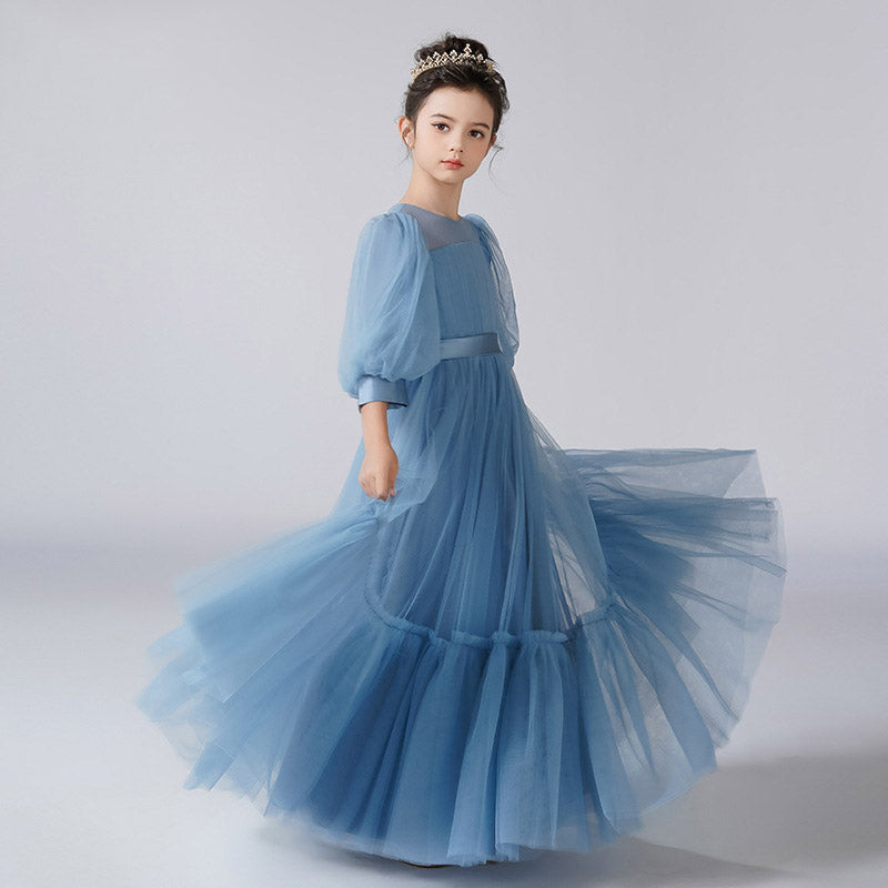 Cute A-Line Tulle Maxi Dress for Girls with Ribbon Belt – Party & Flower Girl Gown