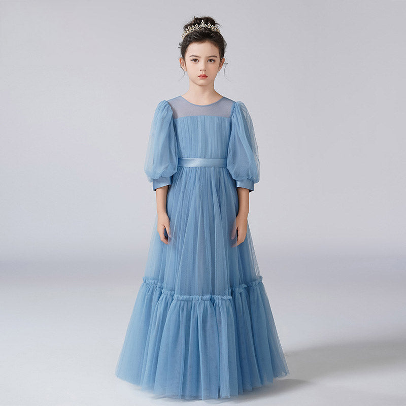 Cute A-Line Tulle Maxi Dress for Girls with Ribbon Belt – Party & Flower Girl Gown