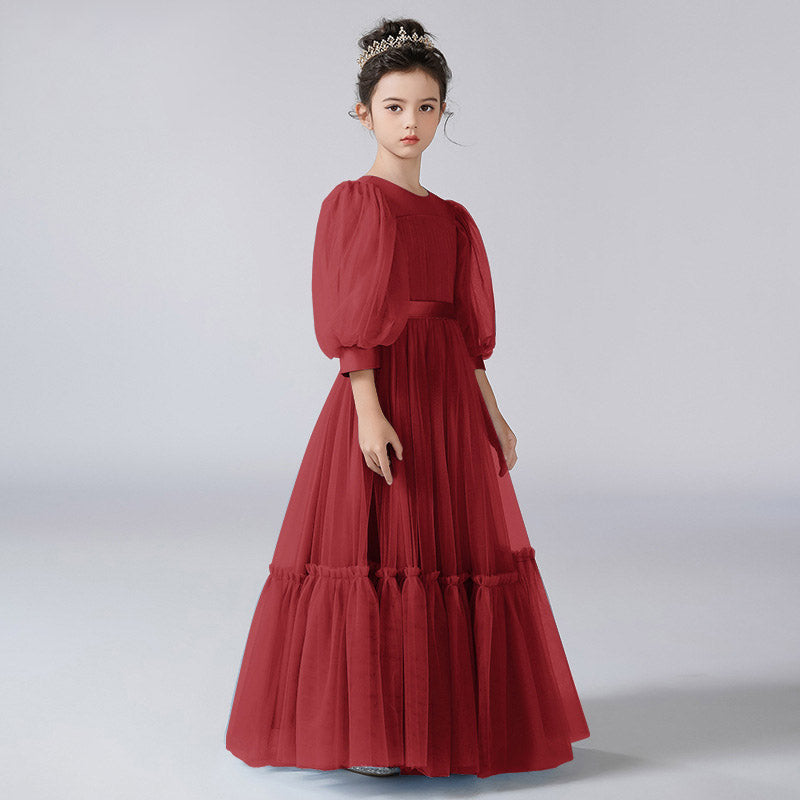 Cute A-Line Tulle Maxi Dress for Girls with Ribbon Belt – Party & Flower Girl Gown