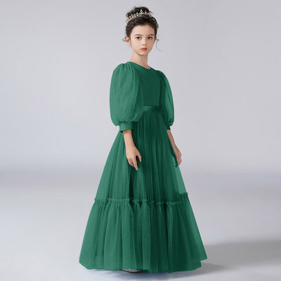 Cute A-Line Tulle Maxi Dress for Girls with Ribbon Belt – Party & Flower Girl Gown