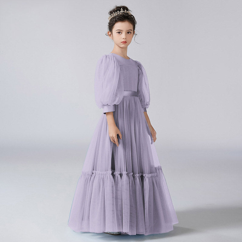 Cute A-Line Tulle Maxi Dress for Girls with Ribbon Belt – Party & Flower Girl Gown