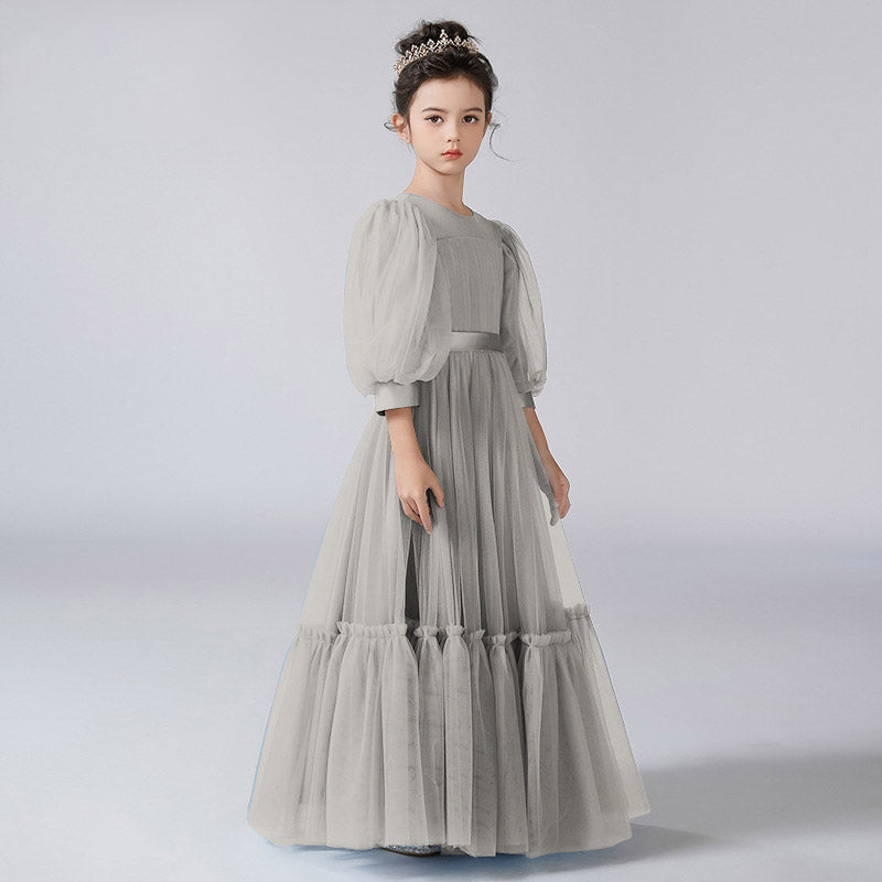 Cute A-Line Tulle Maxi Dress for Girls with Ribbon Belt – Party & Flower Girl Gown