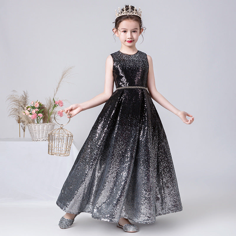 Black Ombre Sequin Maxi Dress for Girls – Party, Wedding & Festivals