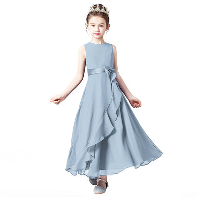Girls' Chiffon A-Line Dress with Bowknot for Events and Performance – Ages 3-13