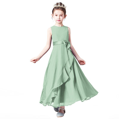 Girls' Chiffon A-Line Dress with Bowknot for Events and Performance – Ages 3-13