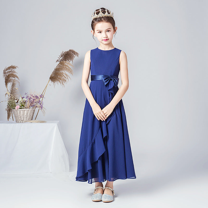 Girls' Chiffon A-Line Dress with Bowknot for Events and Performance – Ages 3-13
