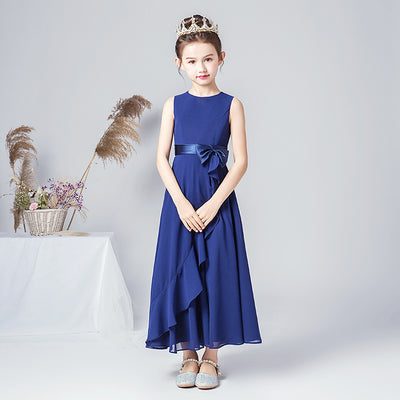Girls' Chiffon A-Line Dress with Bowknot for Events and Performance – Ages 3-13