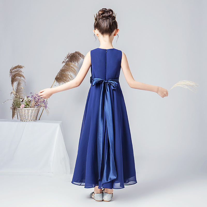 Girls' Chiffon A-Line Dress with Bowknot for Events and Performance – Ages 3-13