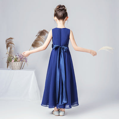 Girls' Chiffon A-Line Dress with Bowknot for Events and Performance – Ages 3-13