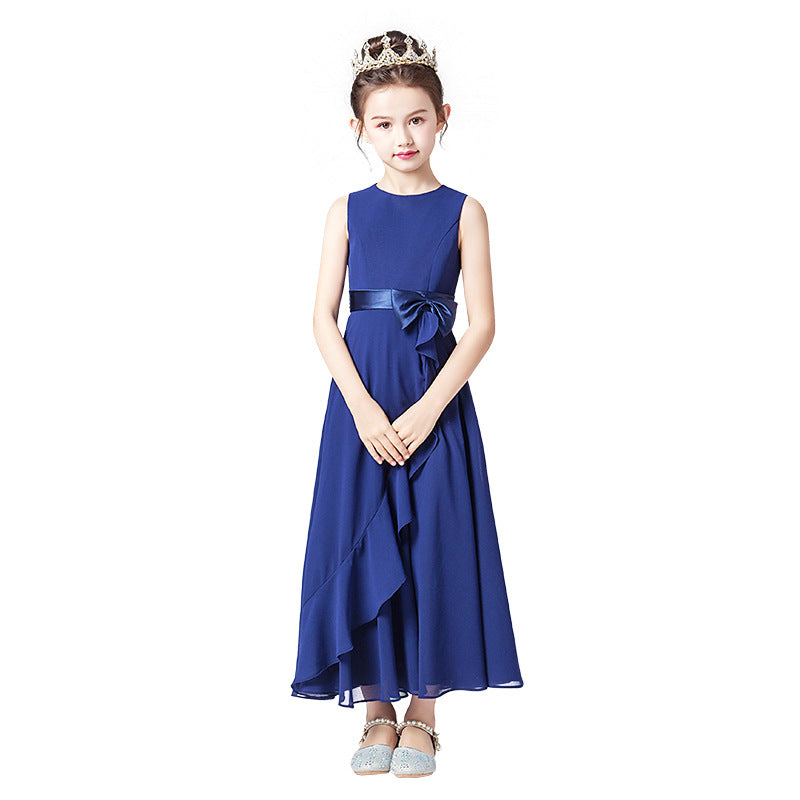 Girls' Chiffon A-Line Dress with Bowknot for Events and Performance – Ages 3-13