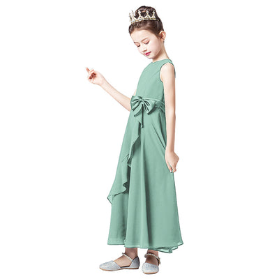 Girls' Chiffon A-Line Dress with Bowknot for Events and Performance – Ages 3-13