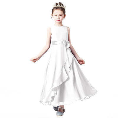 Girls' Chiffon A-Line Dress with Bowknot for Events and Performance – Ages 3-13
