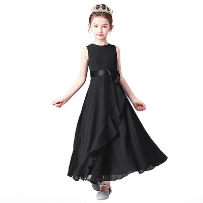 Girls' Chiffon A-Line Dress with Bowknot for Events and Performance – Ages 3-13