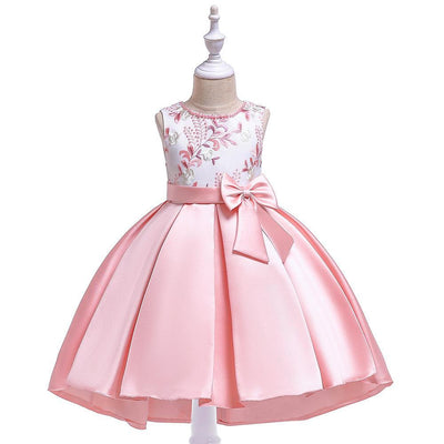 High Low Satin Beaded Embroidered Princess Dress for Girls 3-10 Years – Special Occasion Gown
