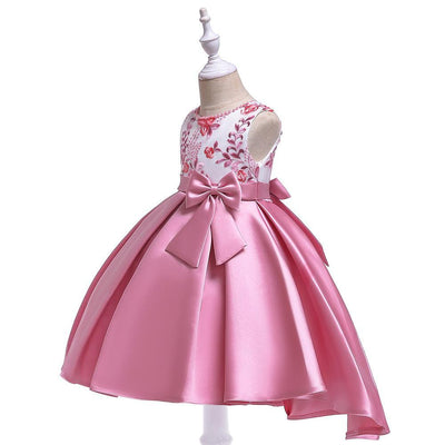 High Low Satin Beaded Embroidered Princess Dress for Girls 3-10 Years – Special Occasion Gown