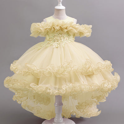 Off Shoulder High Low A-Line Dress for Girls, Beaded & Embroidered Special Occasion Gown