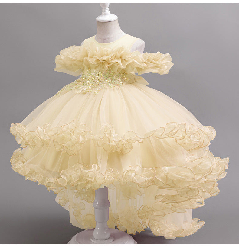 Off Shoulder High Low A-Line Dress for Girls, Beaded & Embroidered Special Occasion Gown