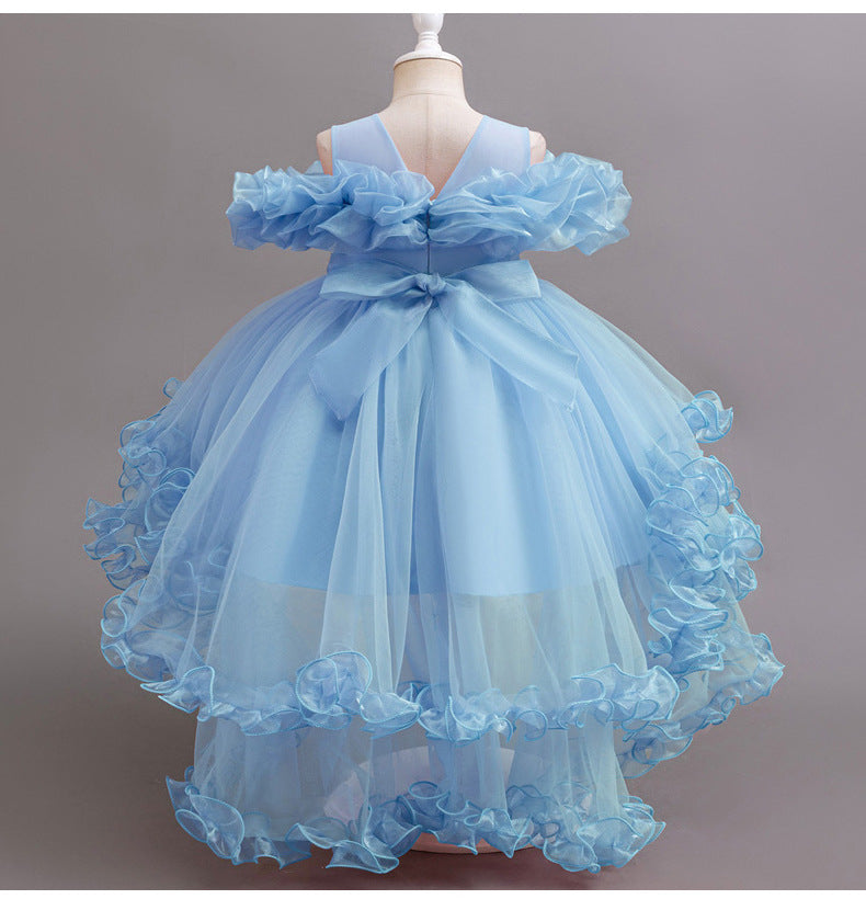 Off Shoulder High Low A-Line Dress for Girls, Beaded & Embroidered Special Occasion Gown