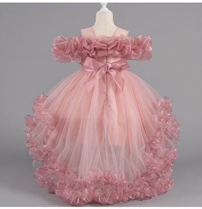 Off Shoulder High Low A-Line Dress for Girls, Beaded & Embroidered Special Occasion Gown