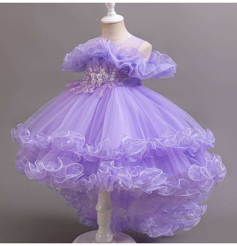 Off Shoulder High Low A-Line Dress for Girls, Beaded & Embroidered Special Occasion Gown