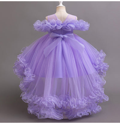 Off Shoulder High Low A-Line Dress for Girls, Beaded & Embroidered Special Occasion Gown