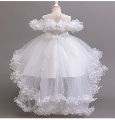 Off Shoulder High Low A-Line Dress for Girls, Beaded & Embroidered Special Occasion Gown