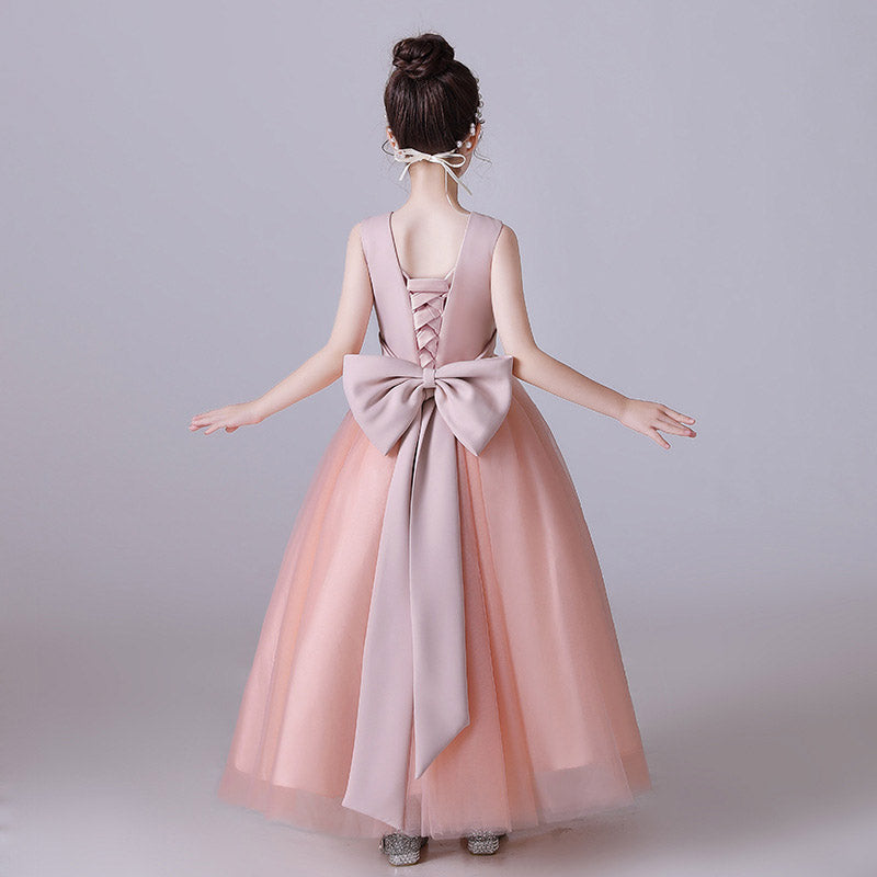 Pink Tulle Bowknot Maxi Dress for Girls | Party, Wedding & Birthday Outfit Ages 3-12